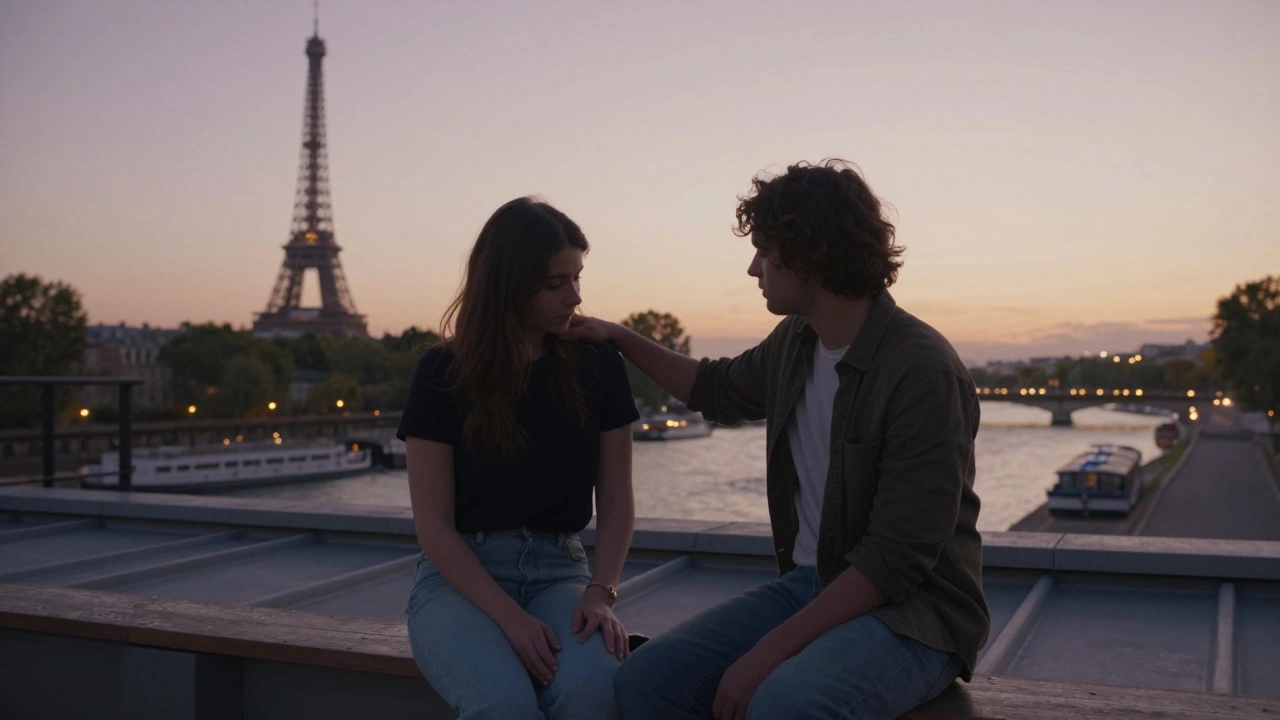 A gentle hand massage on a private rooftop terrace overlooking the Seine at sunset.