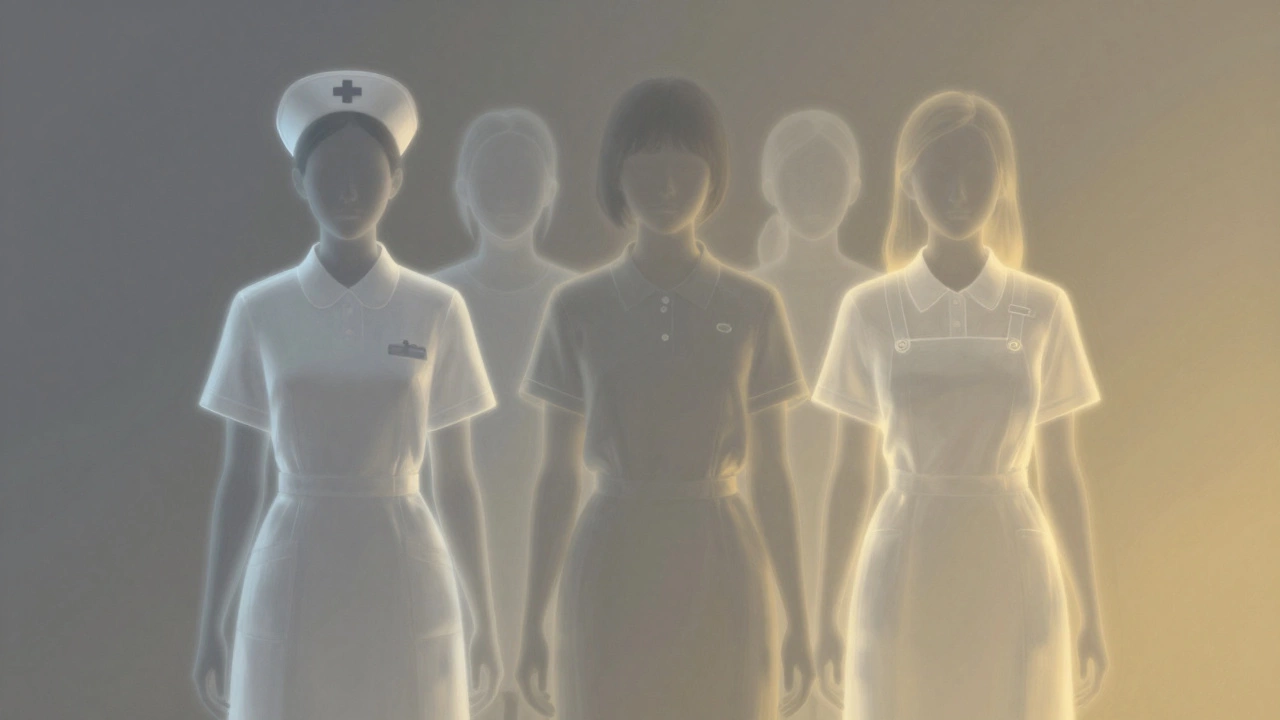 Three everyday professionals with faint overlapping silhouettes representing hidden work.